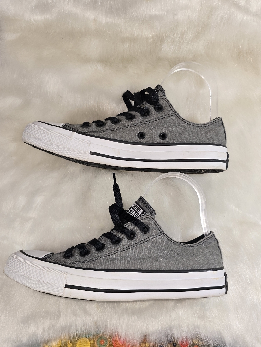 Converse Unisex Charcoal & White Canvas Low Top Sneakers with Black Accents - Picture 6 of 12